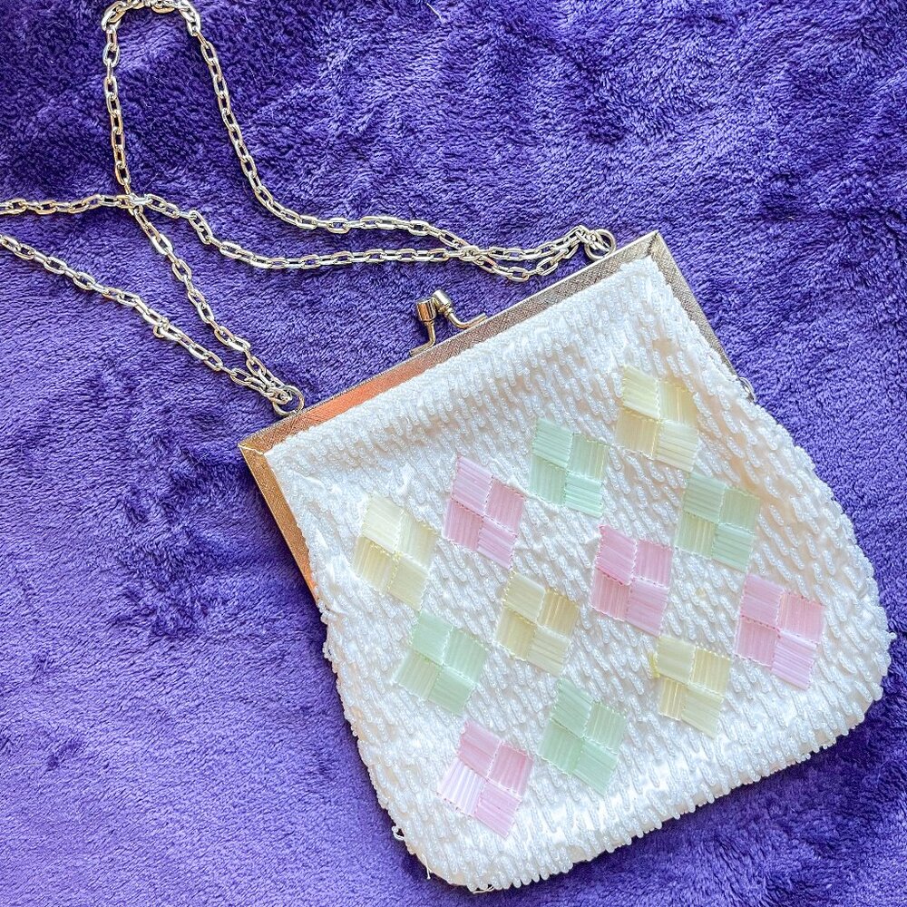 Vintage White Beaded Evening Bag